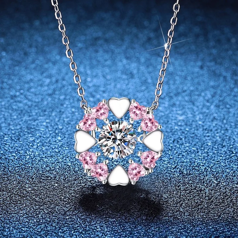 

S925 Sterling Silver Dancing Heart Pendant Necklace with Surrounding Love Design Moissanite Elegant Jewelry Gift for Women