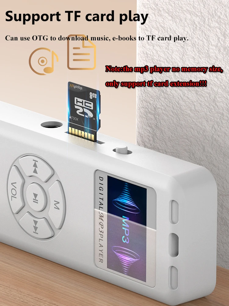 مشغل MP3 صغير للجيب محمول Hifi Sound Walkman مكبر صوت مدمج بحد أقصى 64 جيجابايت TF بطاقة مشغل موسيقى دعم تسجيل FM الكتاب الاليكتروني