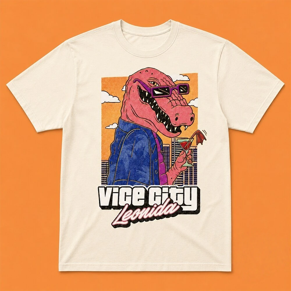 Jason Vice City Leonida Alligator Printed 2026 New T-shirt 100%Cotton Men's Women's Popular Streetwear Casual Tshirt Casual Tops