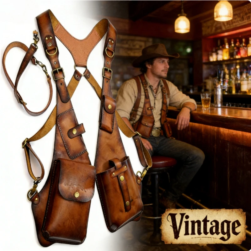Medieval Viking Punk Retro Suspender Underarm Bag Halloween Cosplay Motorcycle Vest Bag for Men