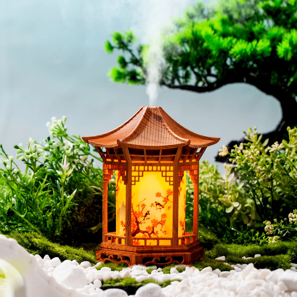 Chinese Style Element Pavilion Humidifier Unique Creative Decorative Night Light with Delicate Spray to Improve Air Quality