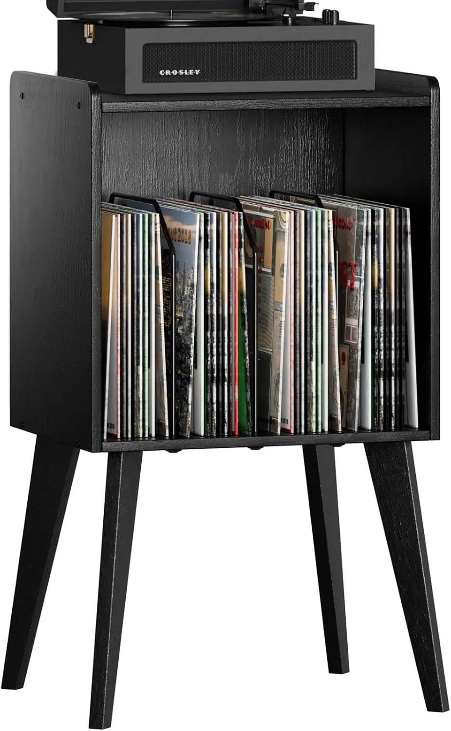 

Minimalist Vinyl Record Storage Stand Holds 160 Albums, Mid-Century Display Shelf with Wood Legs for Living Room or Bedroom