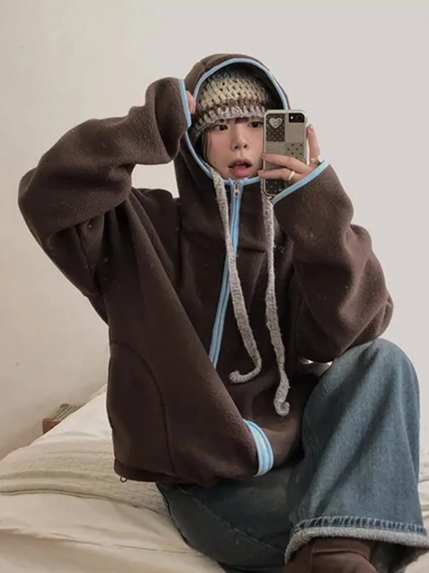 

Retro Anti-Aging Color Blo Hooded Fce Jaet Women's Winter New Loose Casual Zipper Cotton Clothes Polyester Fiber Long ...