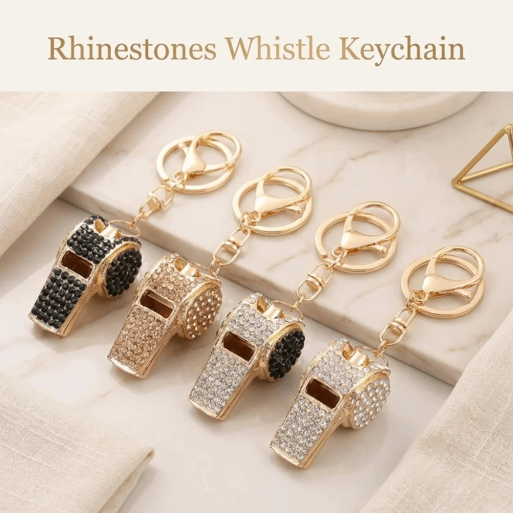 Luxury Rhinestones Whistle Keychain Creative Blingbling Shining Whistle Pendant Fashion Waterproof Referee Whistle