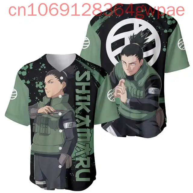 Наруто Нара Шикамару Бейсбольная майка для мужчин и женщин Рубашка на пуговицах Летняя повседневная детская крутая бейсбольная майка