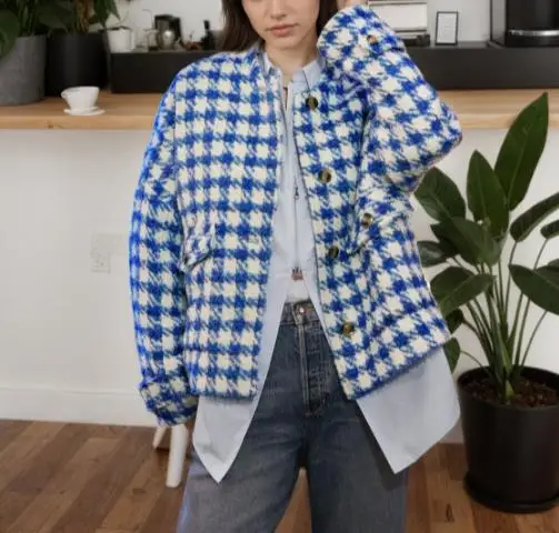 

2025 Autumn and Winter Elegant New Loose Casual Fashionable Thousand Bird Plaid Short Coat Women's Wear Female Clothing