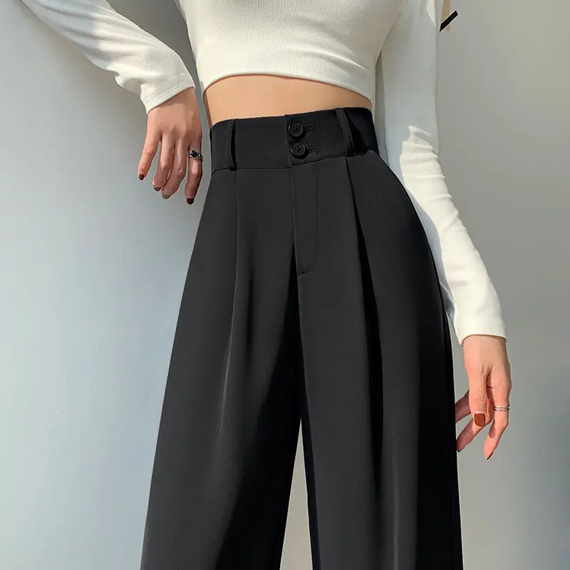 Women High Waist Suit Wide Leg Pants Luxury High-end Buttons Spring Summer Trouser Loose Straight Pants Black White New