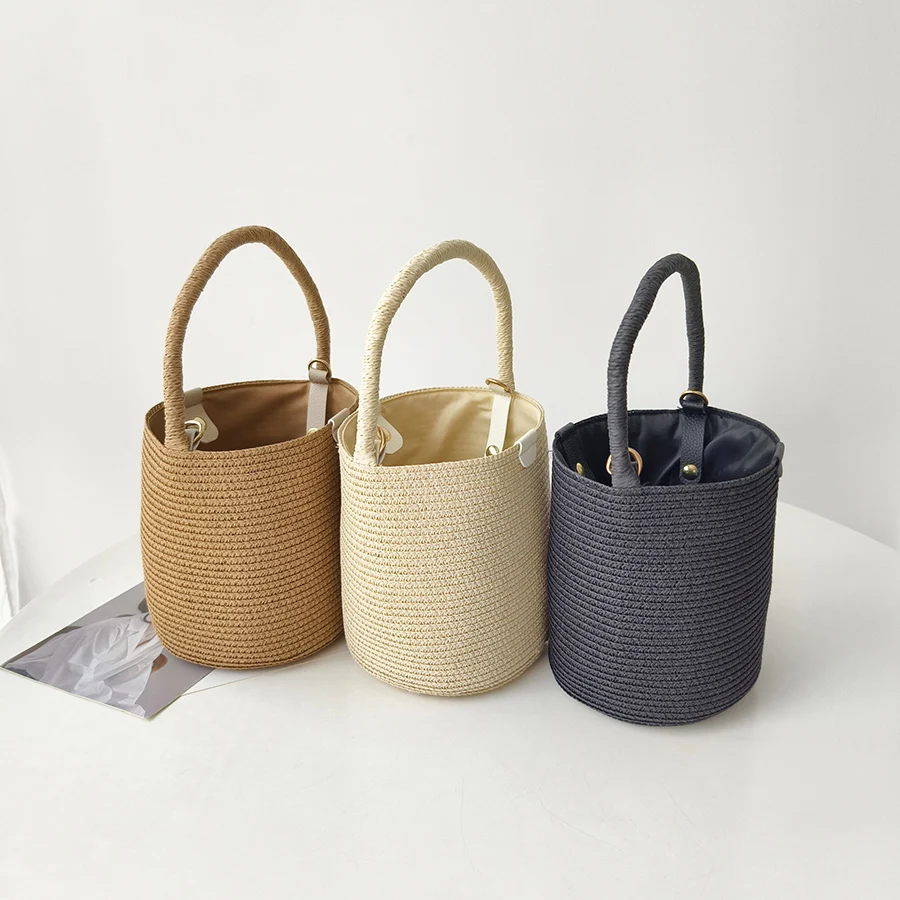 

Fashion Woven Bucket Bag Solid Soft Crossbody Bag Large Capacity Female All-match Messenger Shoulder Packs Lady Summer Beach Bag