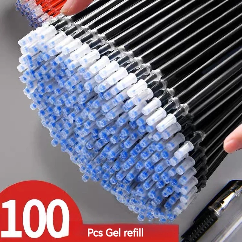 gel pen recargas conjunto para escola e escritorio artigos de papelaria hastes de tinta vermelha preto azul recarga neutra 100 pcs 038 mm 05 mm 01