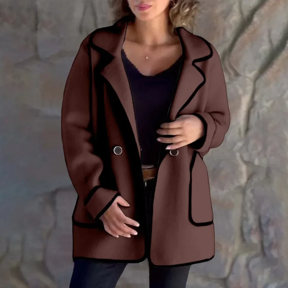 Femmes décontracté simple boutonnage revers à manches longues solide recadrée décontracté vêtements d'extérieur à la mode