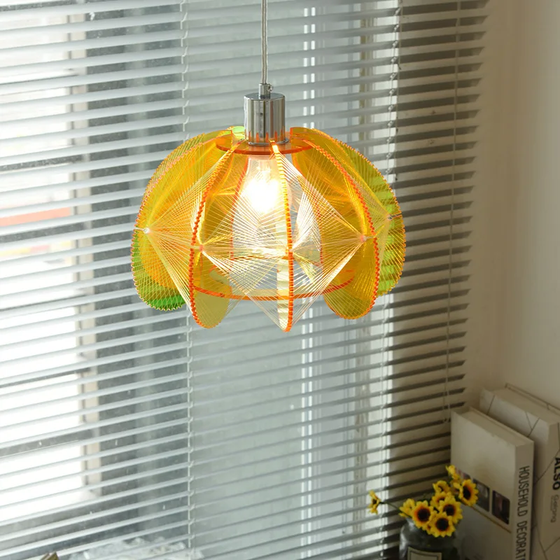 

Colorful Acrylic Pendant Lights Kitchen Bar Dining Room Hanging Lamp Chrome Metal Bedroom Lighting Fixtures E27 Silver Orange