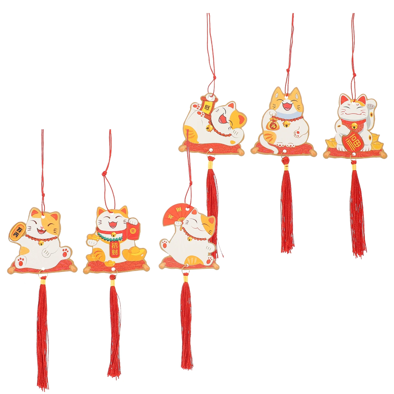 

6pcs Lucky Cat Hanging Ornaments Chinese New Year Decorations For Front Door Wall Car Home Bonsai Pendant Spring Festival