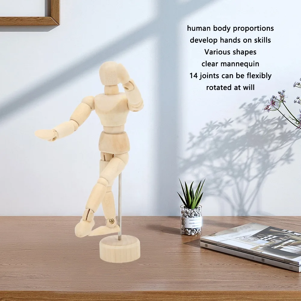 Articulated Joints Wooden Mannequin 4.5 Inch Natural Wood Material Sketch Drawing Model Adjustable Pose 5.5 Inch