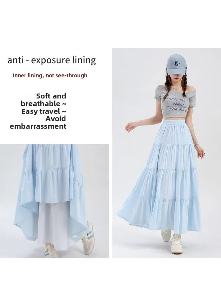 2025 New Sweet Blue Lace Splicing f Skirt Women's Loose High Waist Cake Skirt Spring Summer New Sle Country Beau