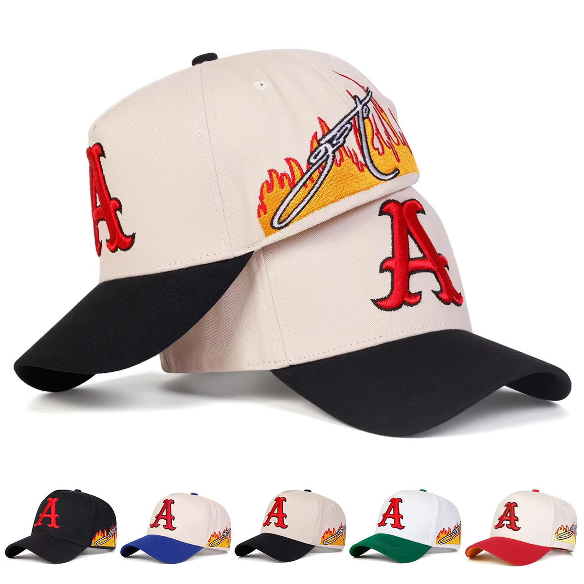 Unisex A Letter Embroidery Side Flame Baseball Caps Spring Autumn Outdoor Adjustable Casual Hats Sunscreen Hat
