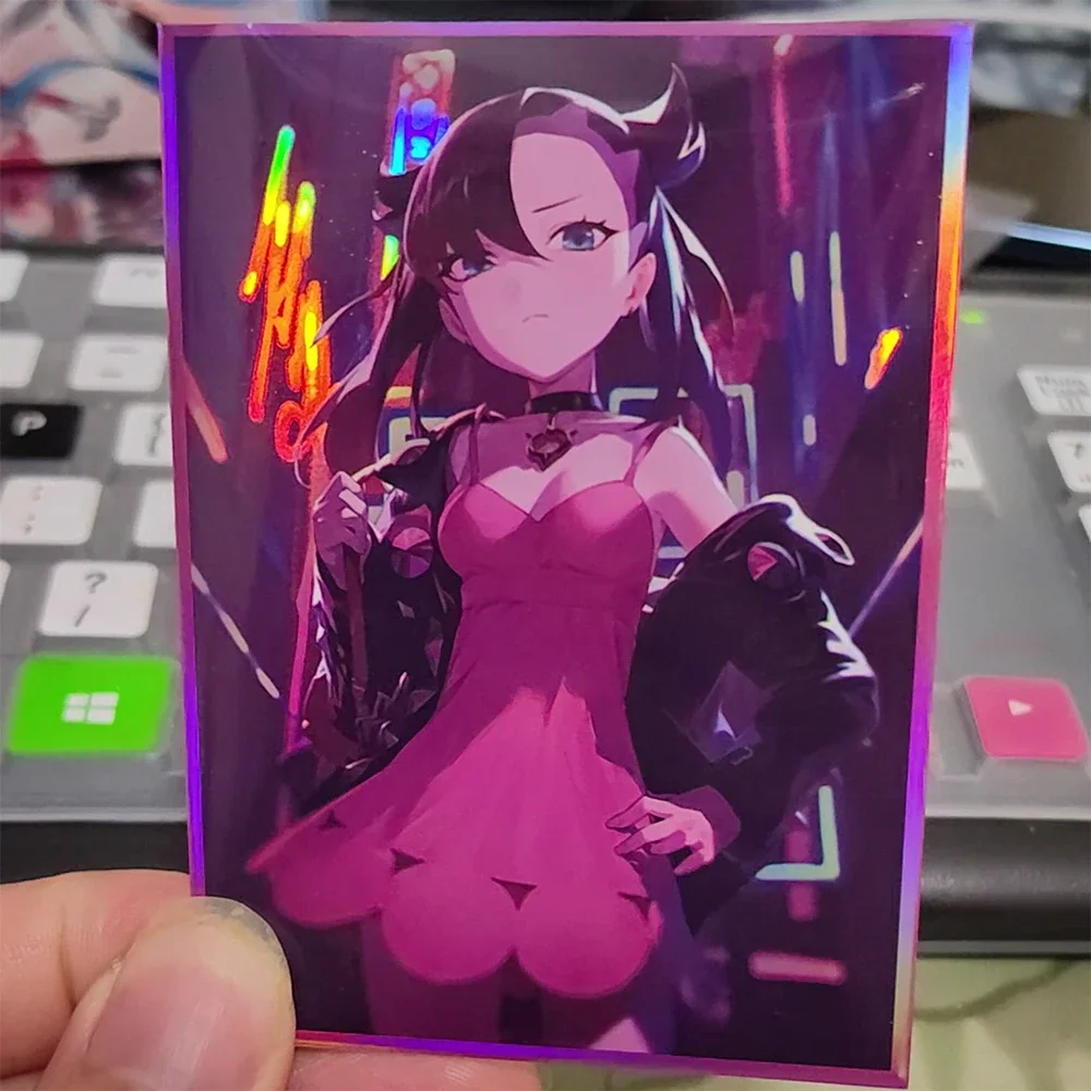 60PCS 67x92mm Holographic Flash Card Protectors Marnie Cartoon Character Deck Shielded Card Holder for MTG/PKM Game Cards