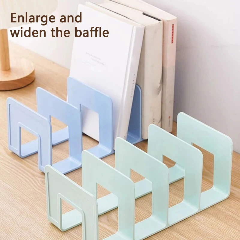 Book and File Organizer Rack, 4-Compartment ABS Bookshelf Divider with Bookends for Home, Office, Classroom Storage
