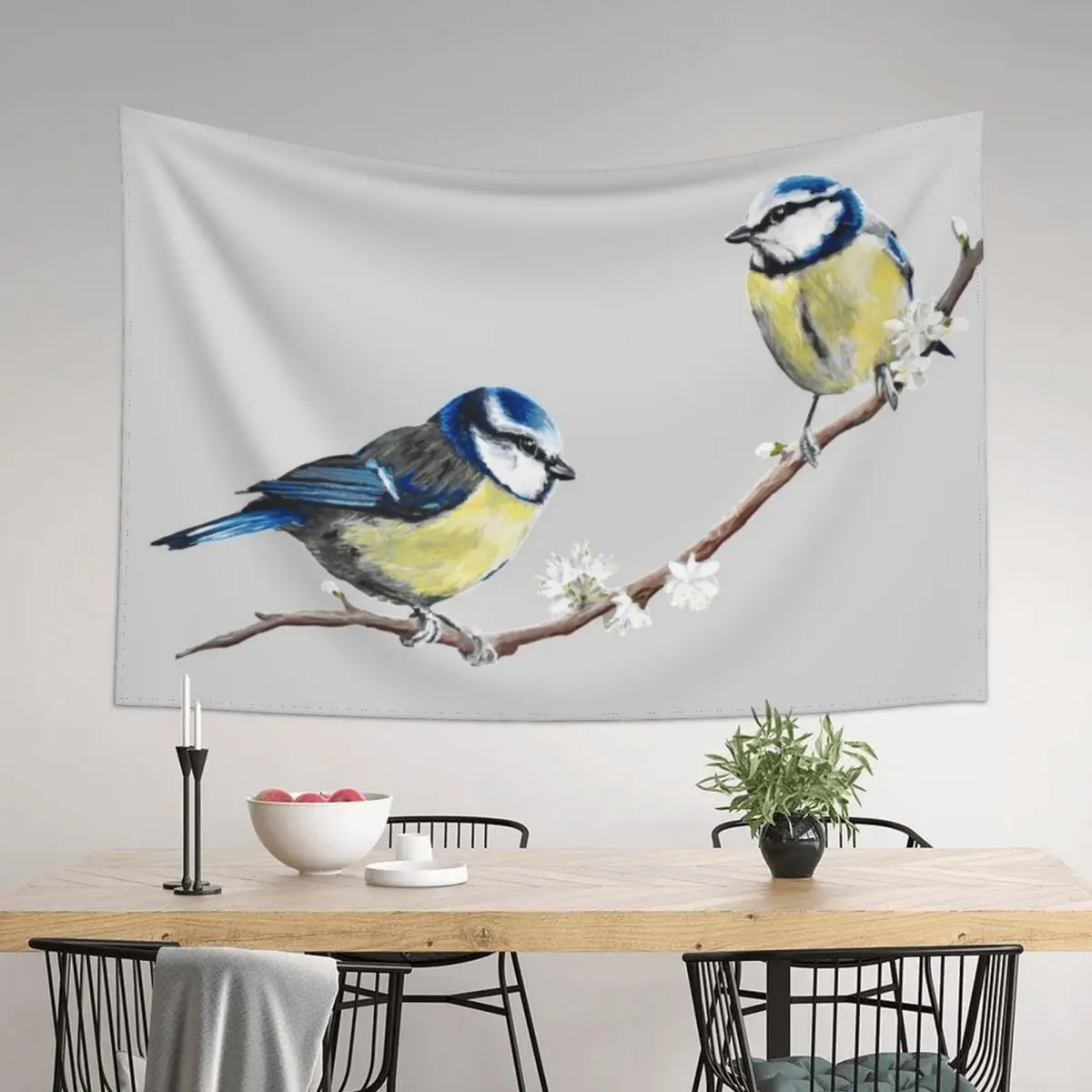 

Blue Tits garden birds by Julie Jones Tapestry Bedroom Deco Aesthetic Room Decors Tapestry