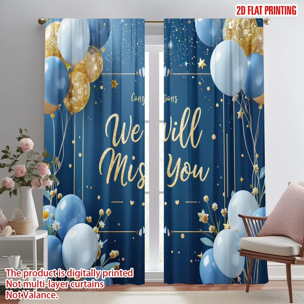 

2D flat printing 2pcs Party Curtain Farewell Celebration Balloons(3) Digital Printed Polyester Drapes Holiday Decorations