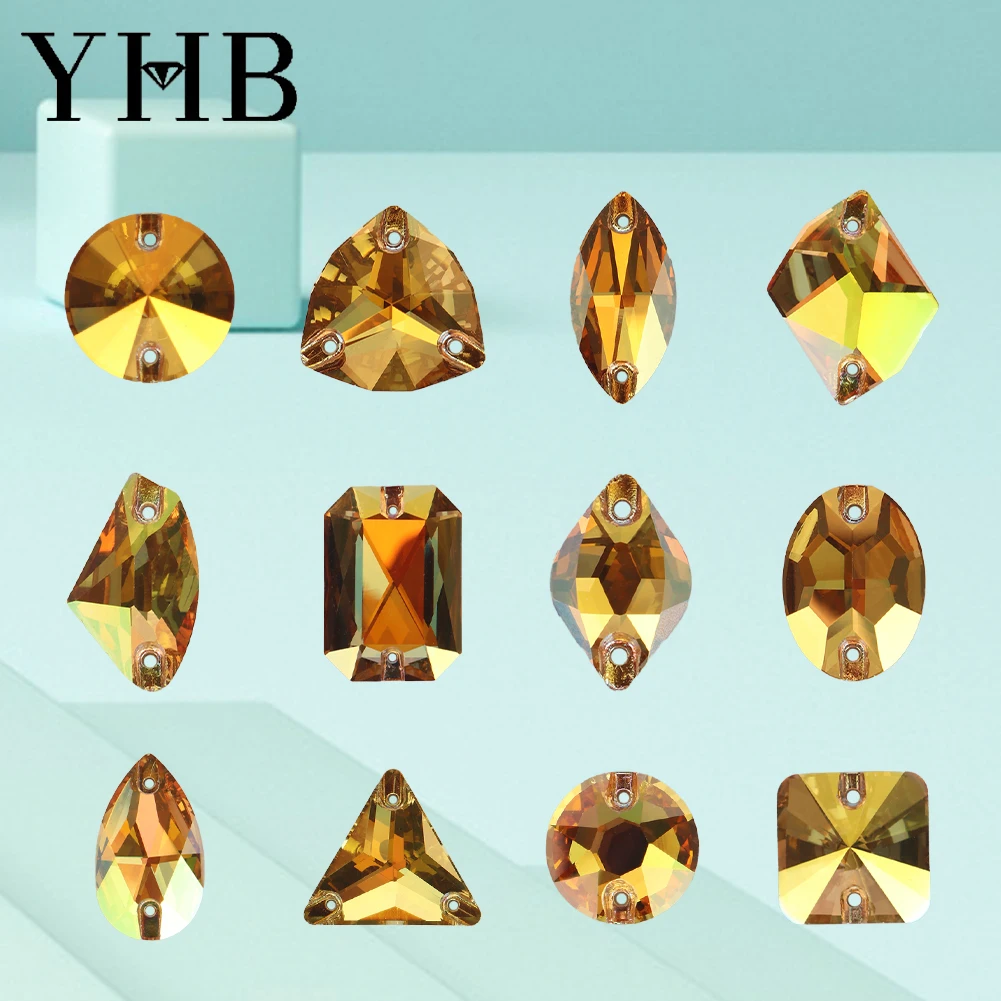 YHB 001SH Metallic Sunshine Galacti Navette Drop Glass Crystal AB Sewing Stones Flatback Sew on Rhinestones For Garment Clothes