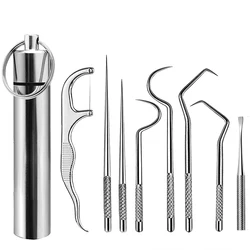 Stainless Steel Toothpick Set Teeth Tartar Cleaning Tools Portable Dental Floss Reusable Dental Floss Oral Hygiene Care