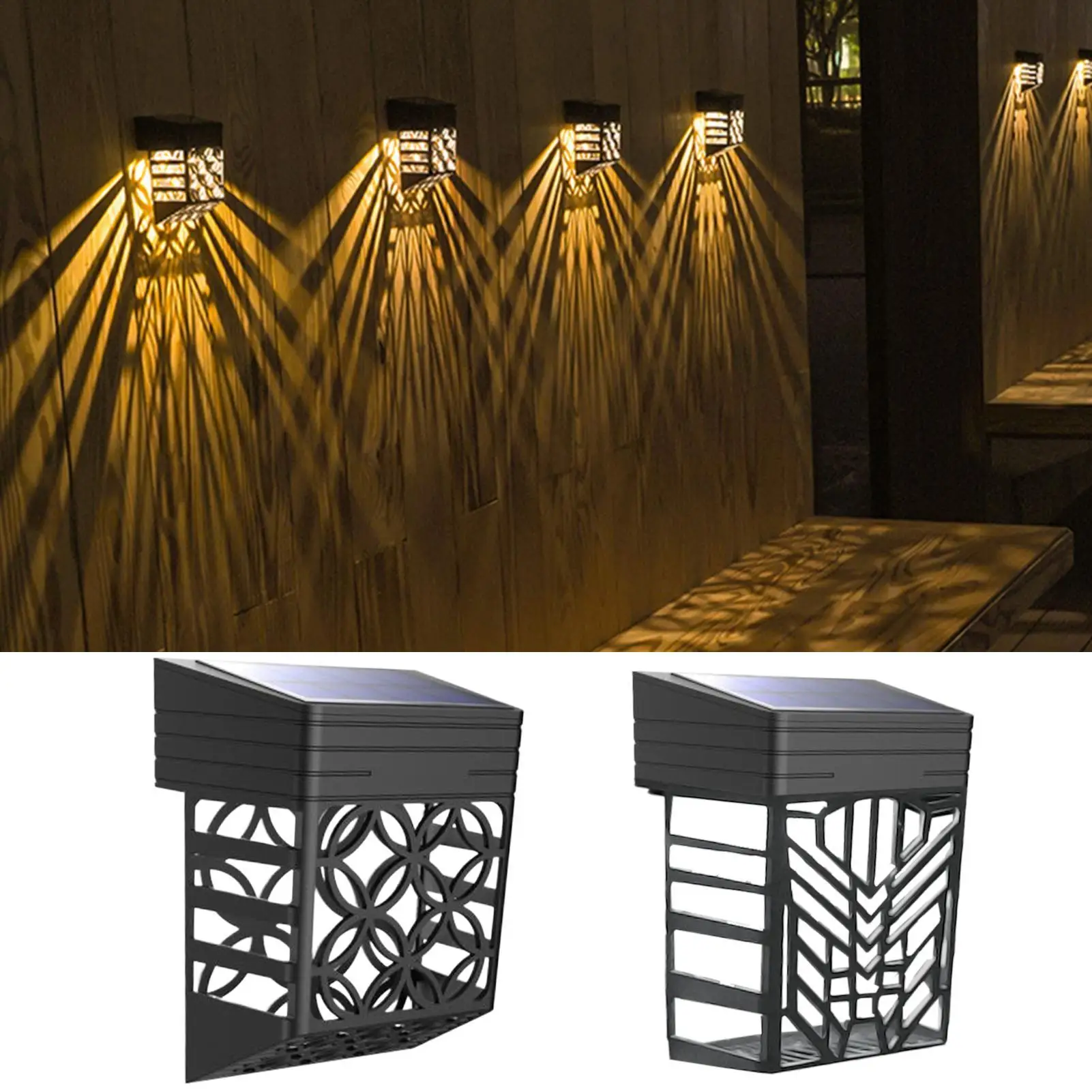 

Solar Fence Lights Outdoor 2 Pieces Solar Powered Deck Lights Hollow Out Design Wall Sconce For Patio Backyard Fence Stair