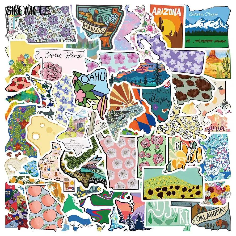 10/30/55PCS Cartoon State Map Pattern Cool Stickers Art Graffiti Decal Skateboard Fridge Guitar DIY Graffiti Sticker Kids Toy F5