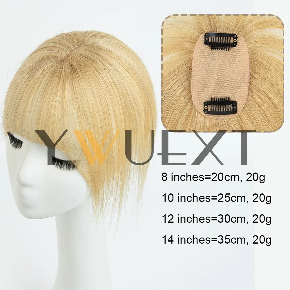 Honey Gold 5x9cm Human Hair Topper Hair Piece Top Base Middle Part with Bangs 10 Colors Available for Women Hair Loss or Bangs Hairstyle