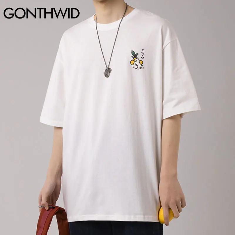 Hip Hop Tshirt 2023 Men Japanese Kanji Letter Drink Print Embroidery T Shirt Streetwear Harajuku Summer Short Sleeve T-Shirt