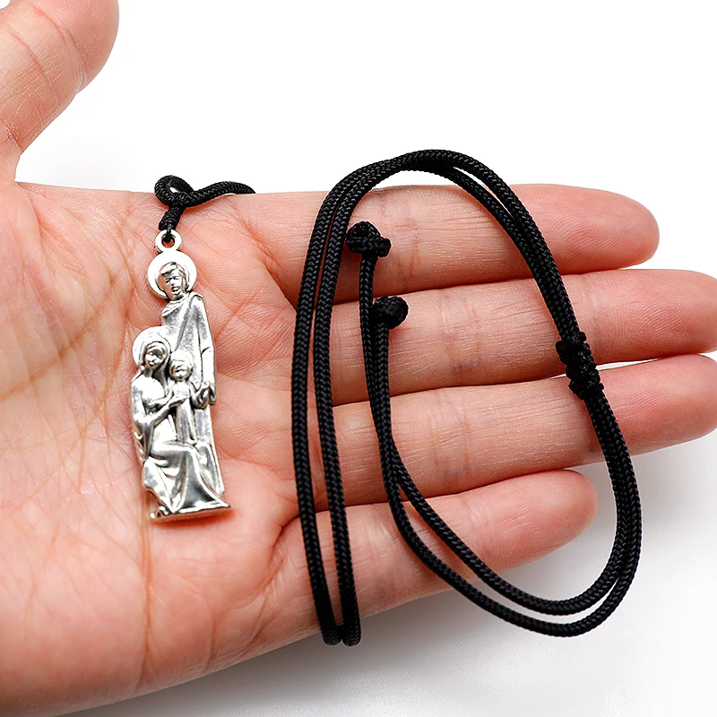 5pcs Catholic Saints Silver Tone The Holy Family Pocket Statue Charms 4.5cm Pendant Necklace with or without 70cm Adjustble Rope