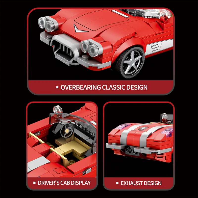 Red Convertible Sports Car Model Building Blocks Set, Racing Vehicle Bricks Collection, Kit de brinquedos para adultos e crianças, 8 Plus, 311 pcs