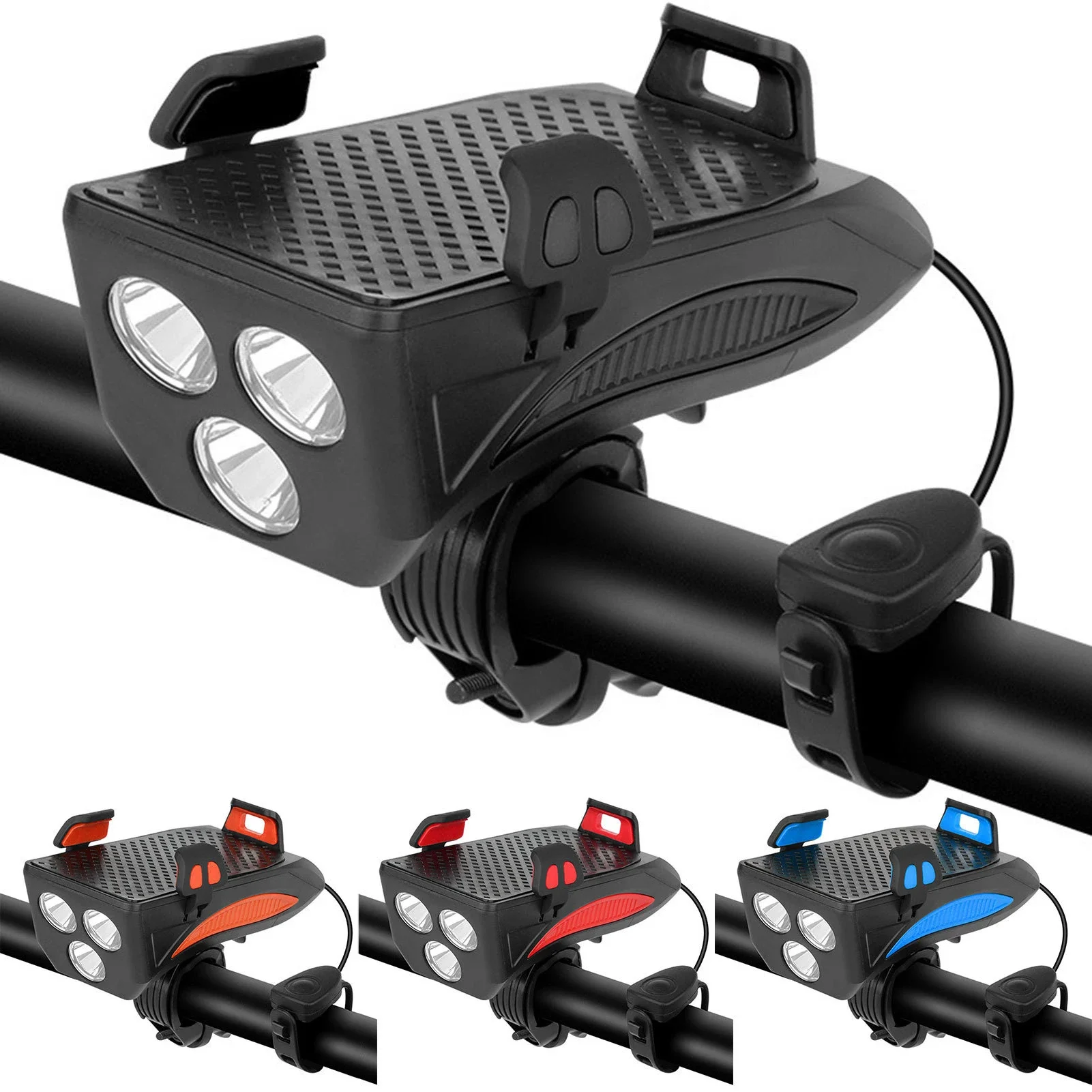 4 in 1 Bike Phone Holder Headlight Front Light Power Bank  Cycling Bracket Bicycle Horn Waterproof Rechargeable