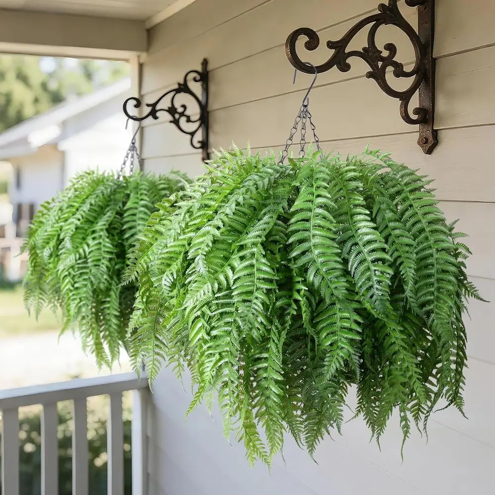 

UV-Resistant Artificial Hanging Plants, Outdoor Greenery Set with 10 Branches and 2 Baskets for Patio and Garden Decor