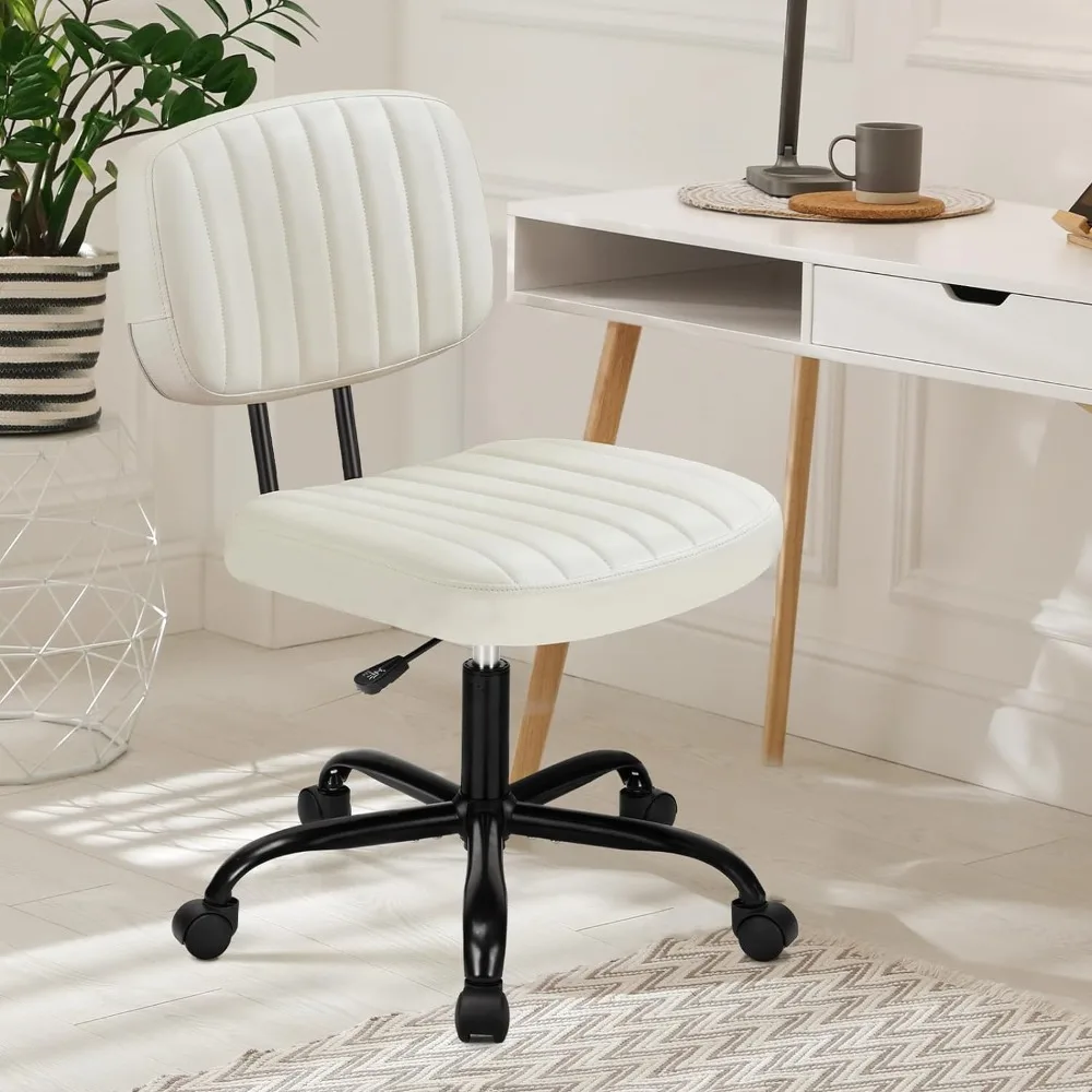 Armless Home Office Desk Chair Ergonomic with Low Back Lumbar Support, Height Adjustable PU Leather Computer Task