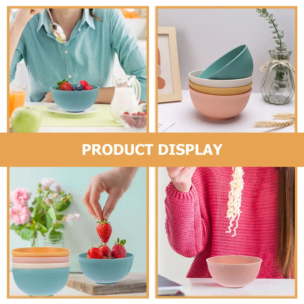 4Pcs Wheat Straw Ramen Bowl Set Sturdy Unbreakable Soup Cereal Rice Bowls Kitchen Household Tableware Cereal Bowl