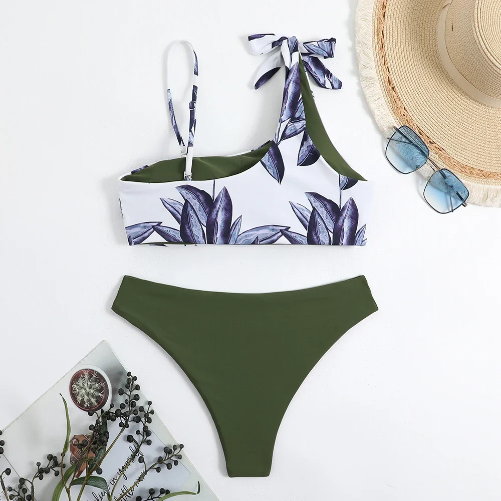 

2025 Asymmetric Print String Two Piece Bikini Set Women Swimwear Female Swimsuit Bathers Bathing Swimming Suit Beachwear Summer