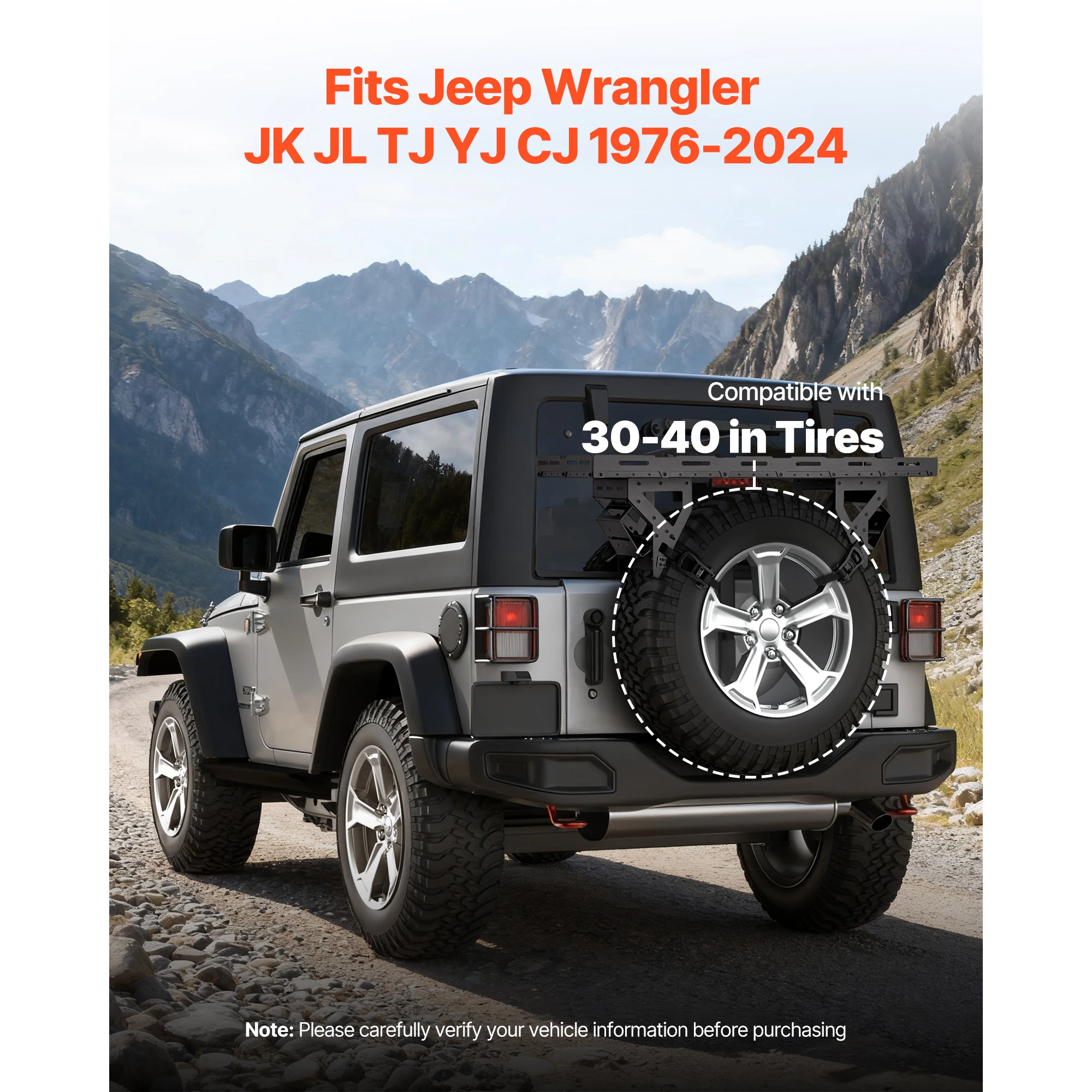 SucceBuy 80 lbs Spare Tire Cargo Basket for 30-40 In Tires Fit for 1976-2024 Jeep Wrangler JK JL TJ YJ CJ No-Drill Installation