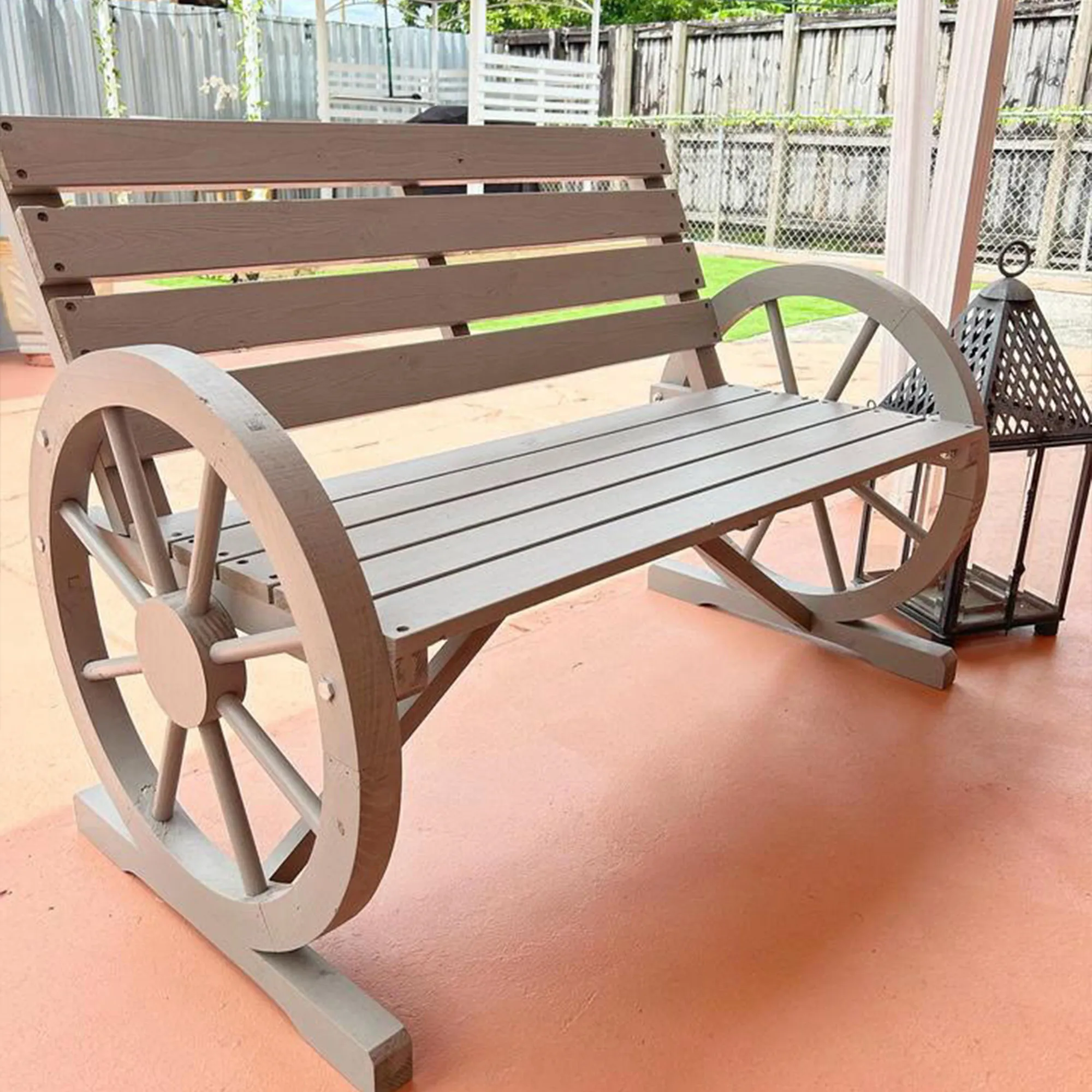 مقعد عجلة عربة، كرسي خشبي للحديقة الخارجية، مقعد Loveseat، رمادي