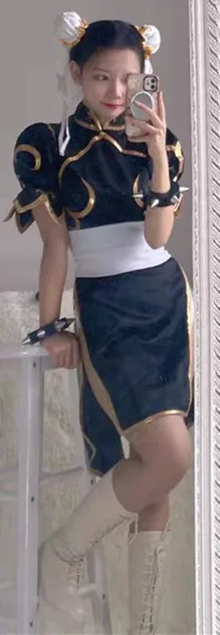 Anime Game Cosplay Black Chun-Li Costume Black cheongsam Chun-Li Costume da donna Halloween Outfit