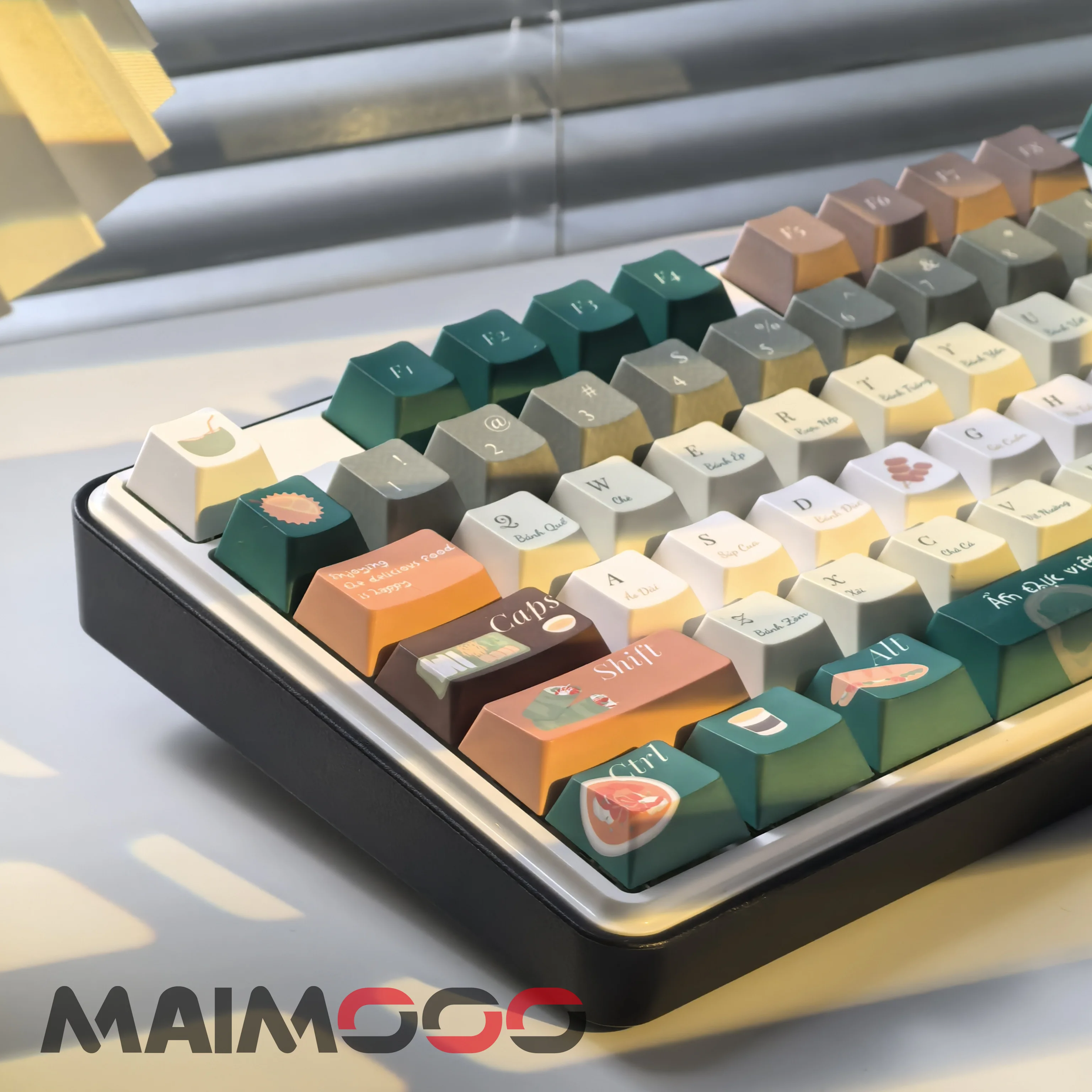 

Personalized Food Keycap Cherry Profile Vietnamese Gourmet Theme PBT Thermal Sublimation Keycaps Dark Green Brown Keyboard Caps