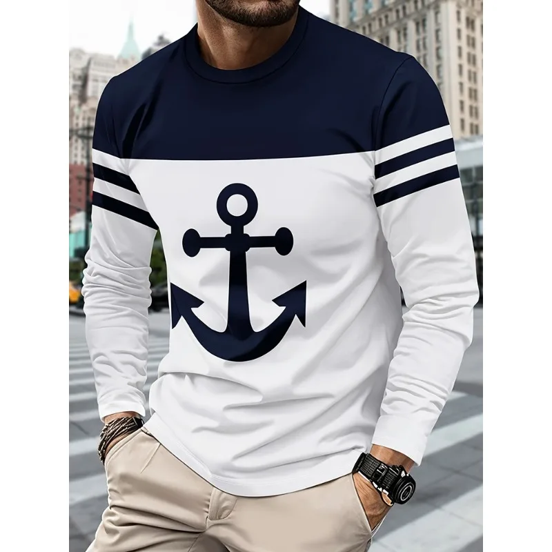 

Long Sleeve 3D Stripe Letter Print Men's T Shirt Hip Hop Trend Harajuku Streetwear Casual O-neck Oversized T-shirts Men Tops