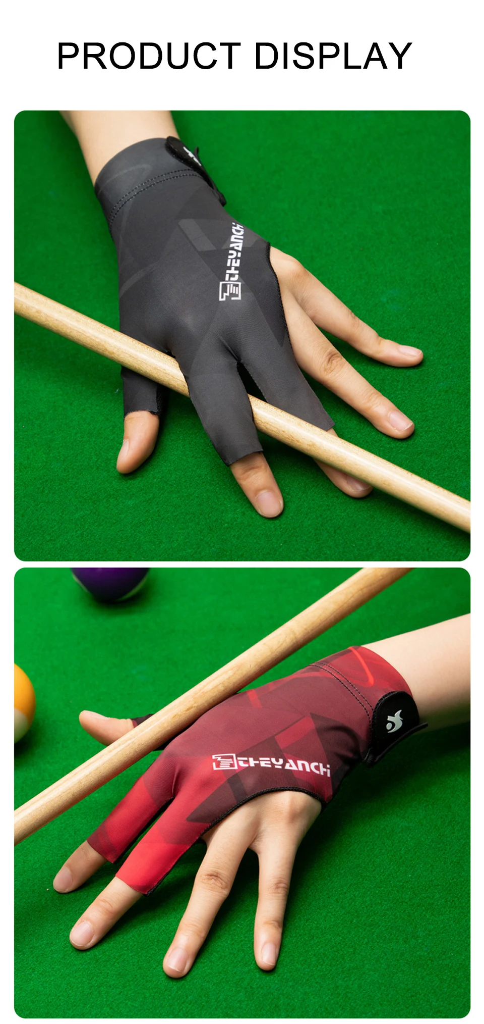 GTUBIKE 1PC Billard Handschuh Linke Hand Drei Finger Snooker Billard Handschuh Nicht Slip Aufkleber Elastizität Billard Training Handschuhe – Detail 14