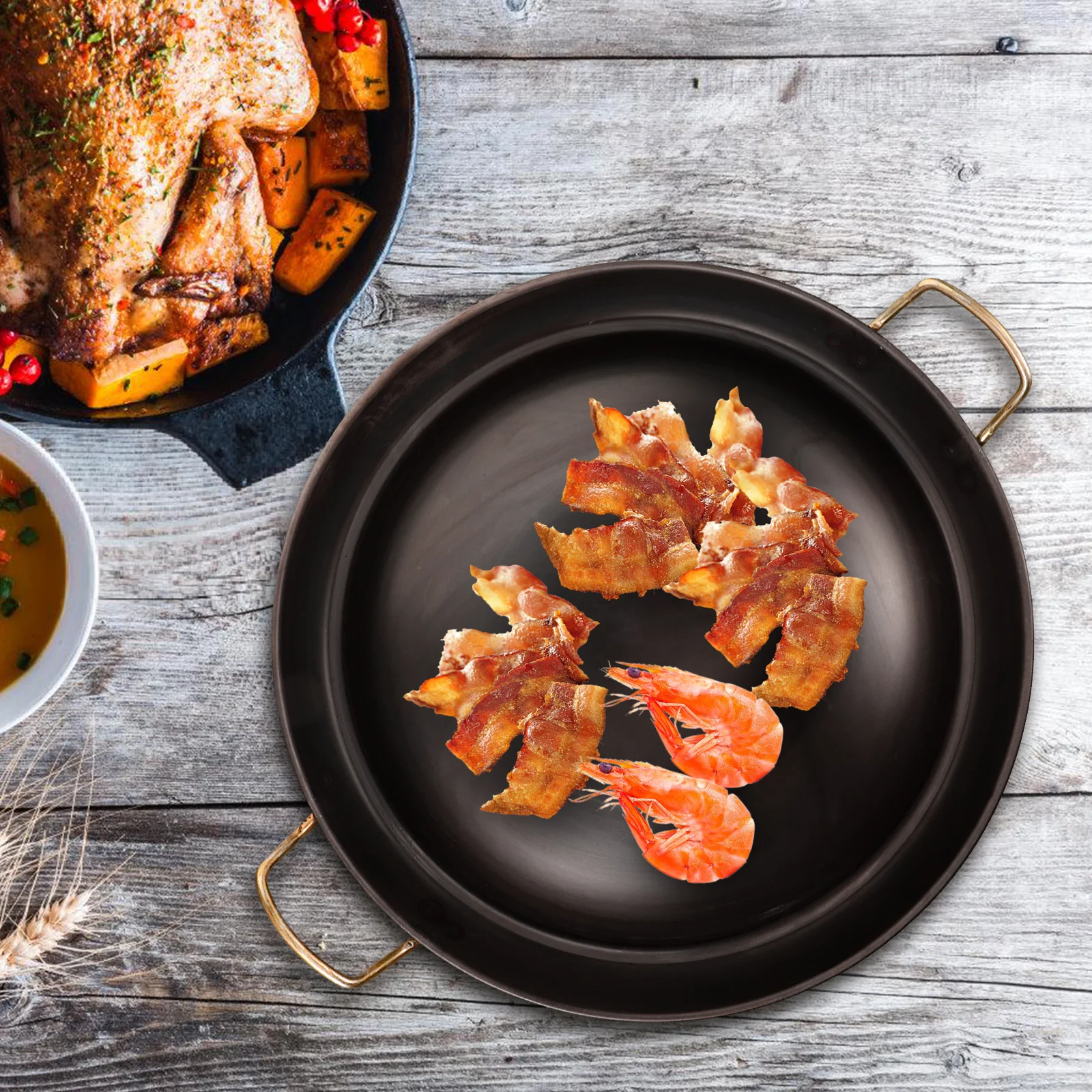 

Железная сковорода, бытовая винтажная чугунная легкая сковорода с антипригарным покрытием и безопасной ручкой с защитой от ожогов