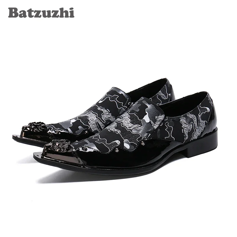 

Batzuzhi British Style Men Shoes Pointed Iron Toe Leather Business Dress Shoes Wedding Dance Shoes for Men, Big Size US6-12