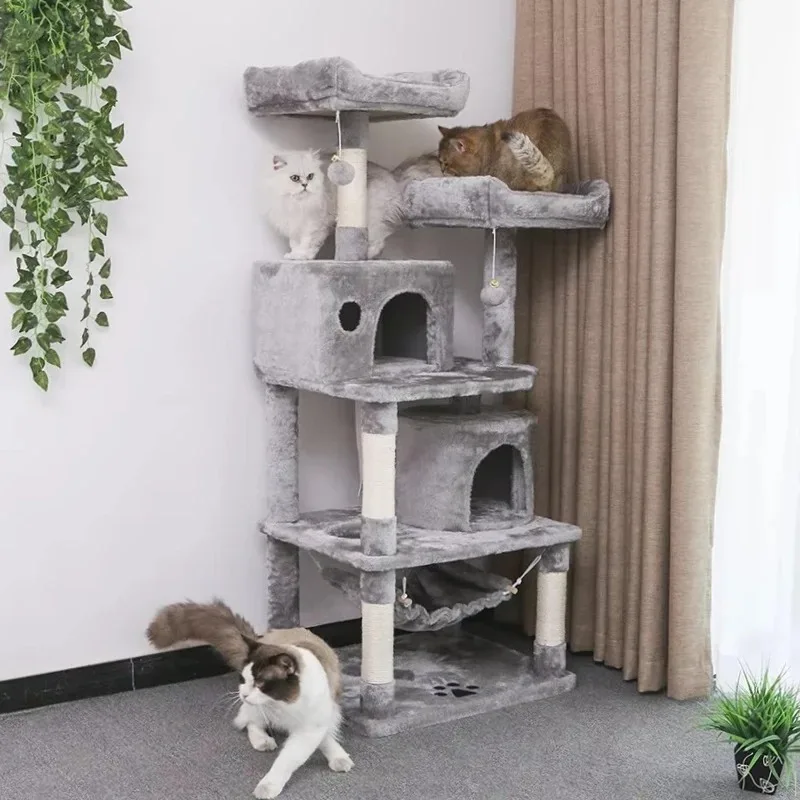 

Large Cat Tree with Plush Perch & Condo, Multi-Level Cat Tower with Scratching Posts, Pet Bed & House for Indoor Cats