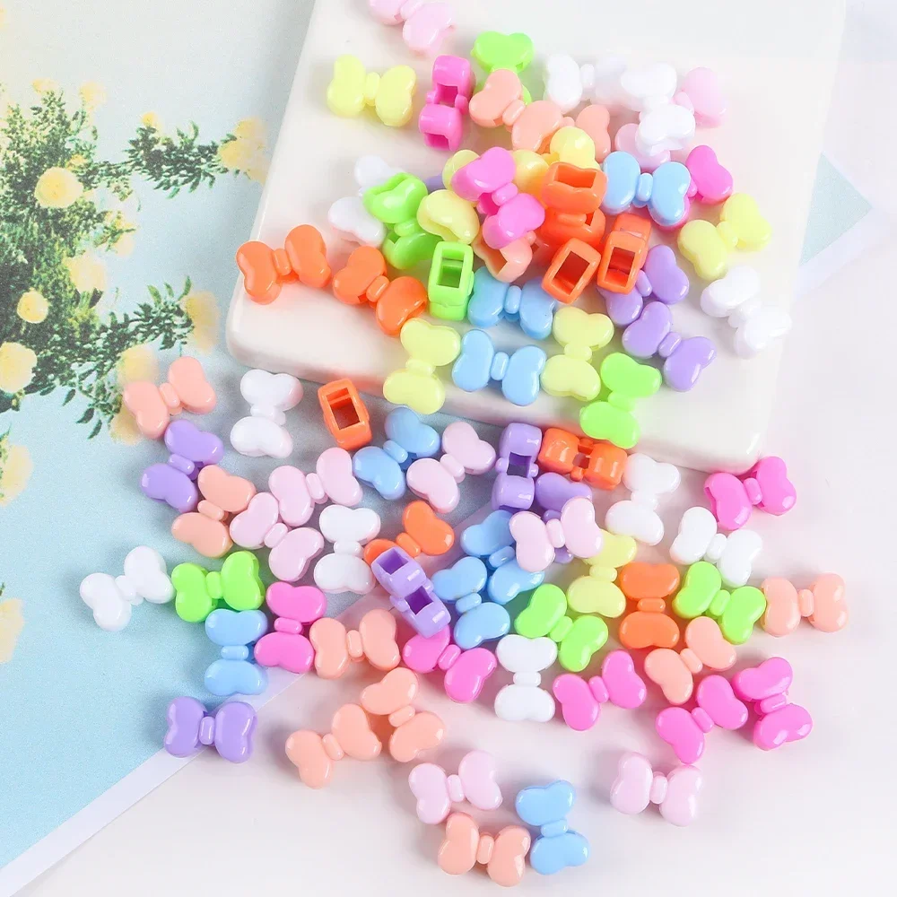 10pcs Colors Cute Bow Acrylic Plastic Jewelry Beads Four-Hole Beads For Bracelet Necklace Earring Pens DIY