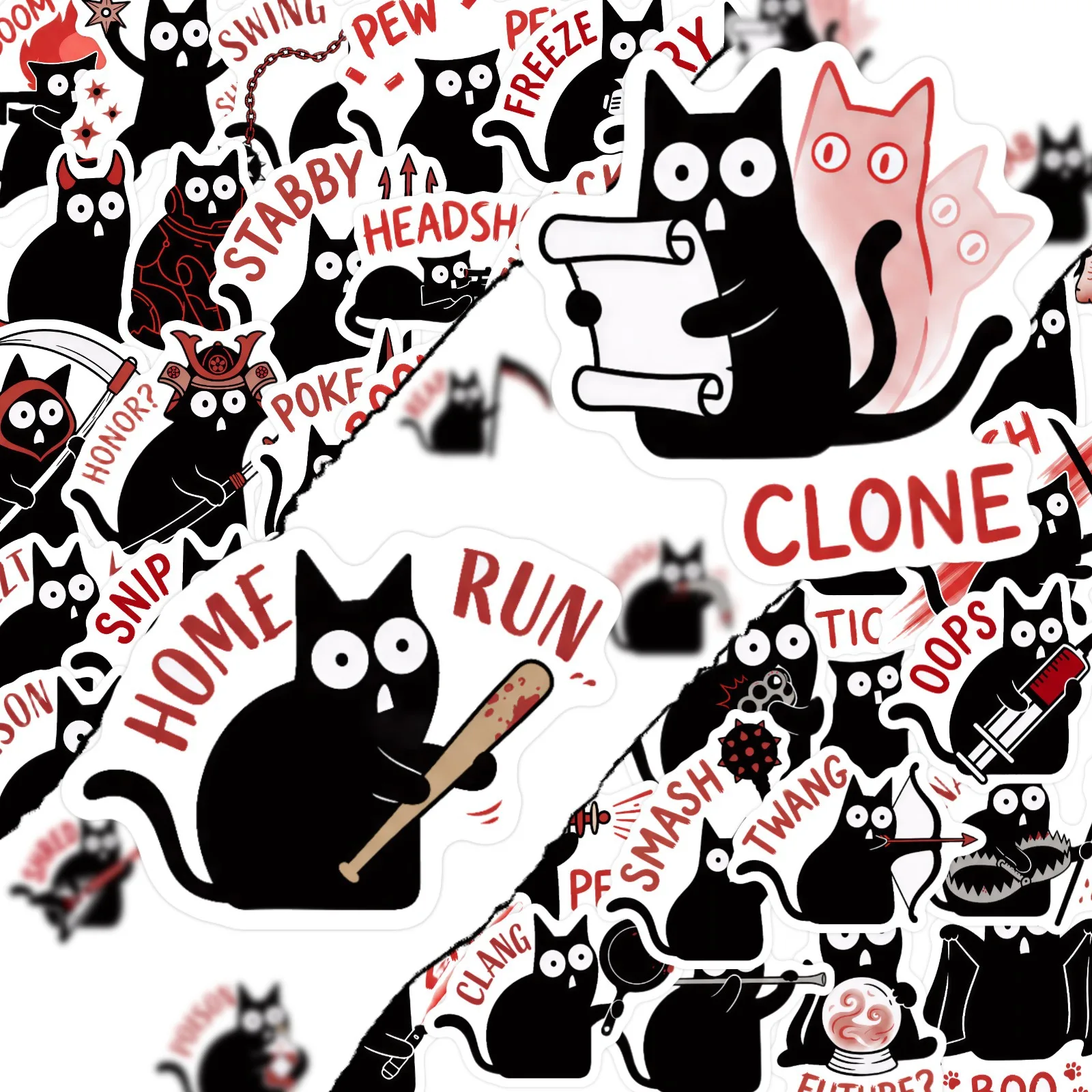 10/30/50 Pcs Funny Cat Meme Stickers, Cute Pink and Black Cat Healing Aesthetic Decals for DIY Decoration