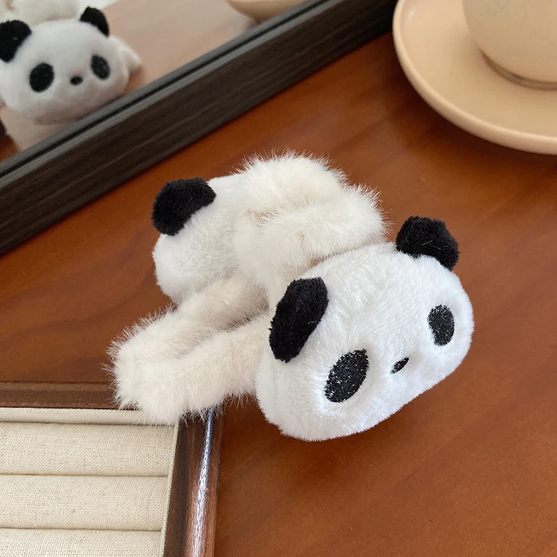 Bambola peluche Panda capelli artiglio acrilico stile coreano animale squalo Clip supporto coda di cavallo geometrica inverno croce fermaglio per capelli