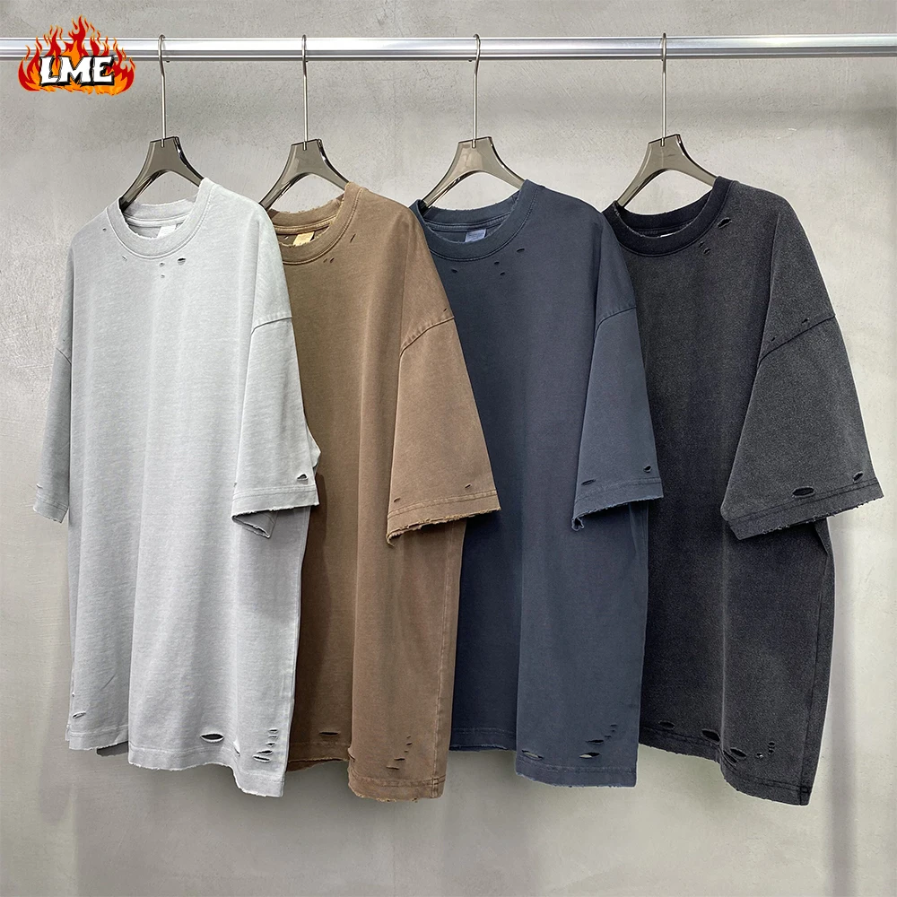 

Custom Heat Transfer Puff Screen DTG Printed Distressed Vintage Acid Wash 275GSM Heavy Cotton Oversized Men Blank T Shirt