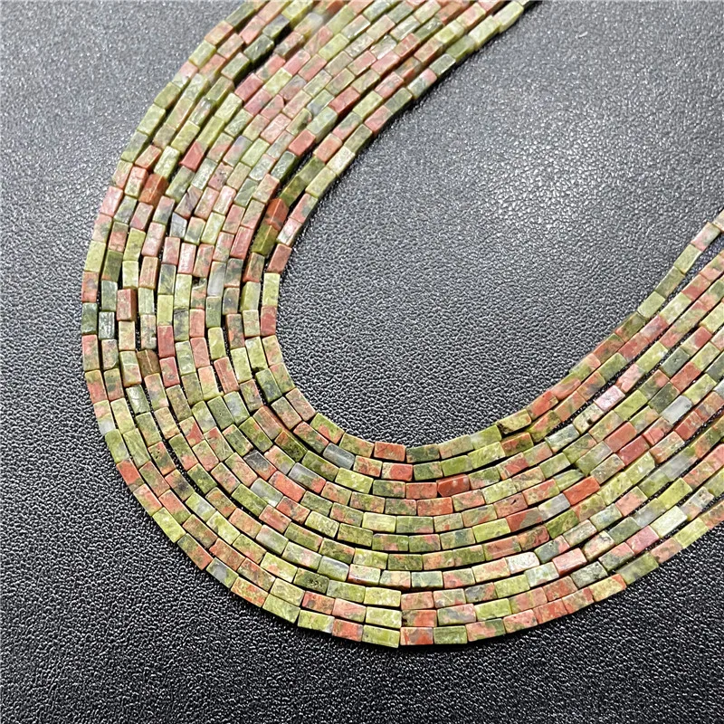 Natural Stone Small Cuboid Unakite Beads Rectangle Shape Loose Beads for Fashion Jewelry Making DIY Bracelet Necklace Components